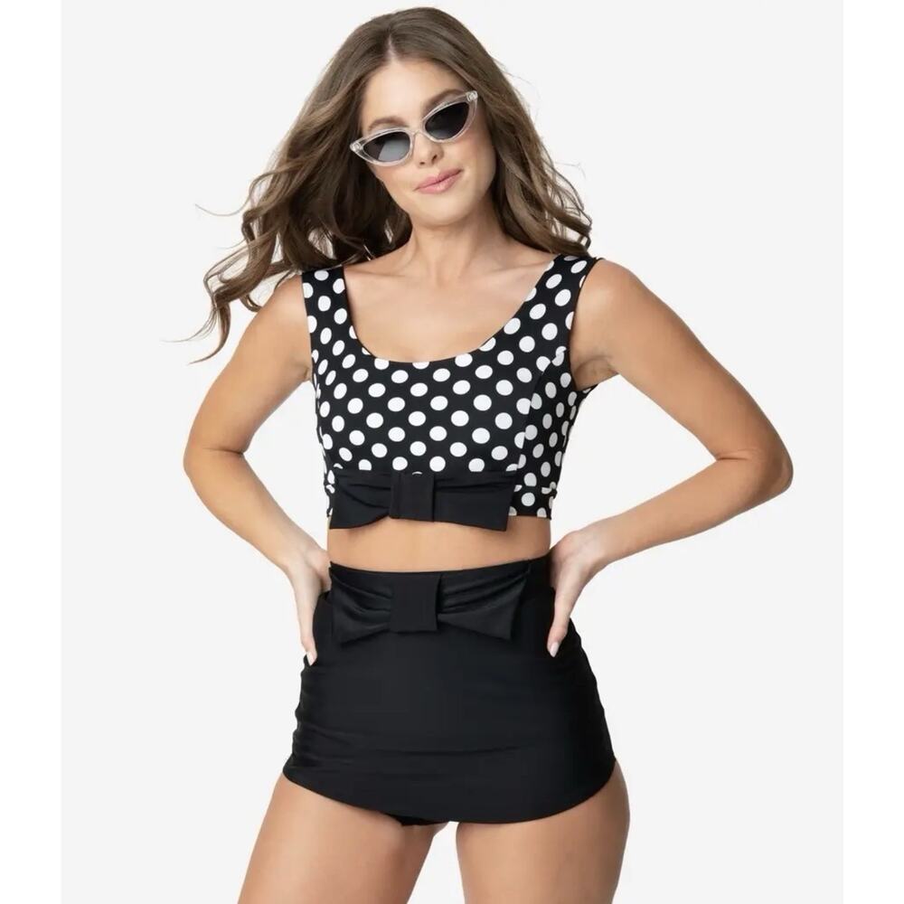 Unique Vintage Style Retro Black Polka Dot Bikini 2-Piece Swimsuit Size Medium